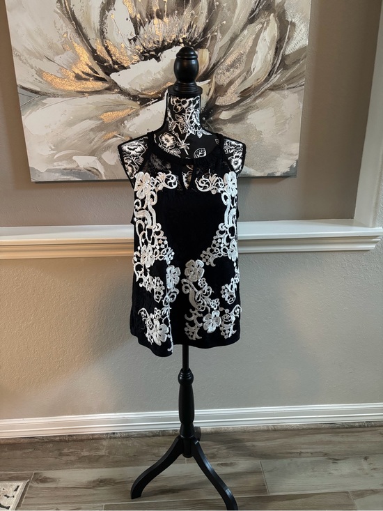 INC International Concepts Tops - INC International Concepts Black Top with White Floral Lace Detail